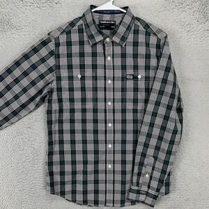 Ecko Unltd. Shirt Button Up Mens Medium Green Plaid Long Sleeve Outdoor Pocket